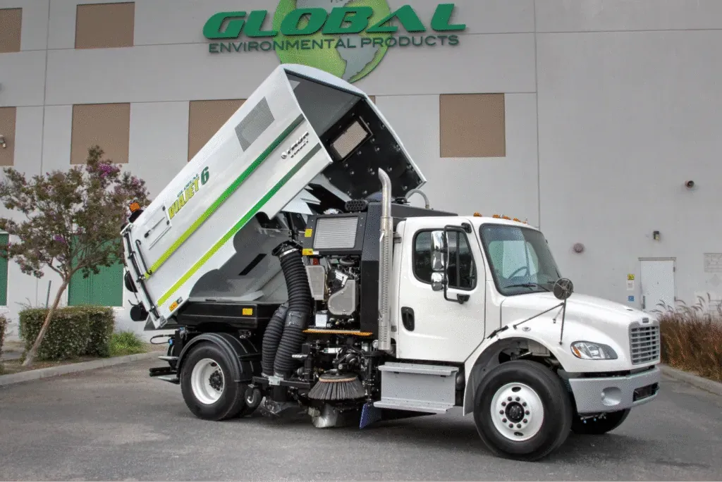 Advanced street sweeper by Global Environmental Products, designed for efficient street maintenance.