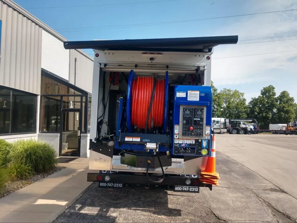 Hydro jet machine close-up of hose reel