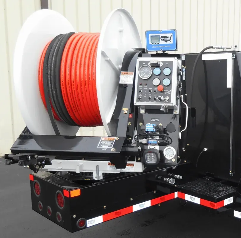 High-performance sewer jetting hose reel system designed for diverse industrial applications.