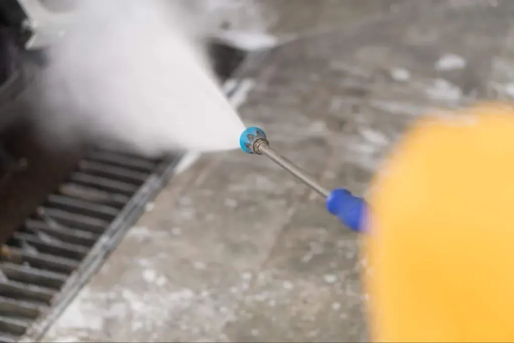 High-pressure cleaning in action, effectively removing dirt and grime from surfaces.